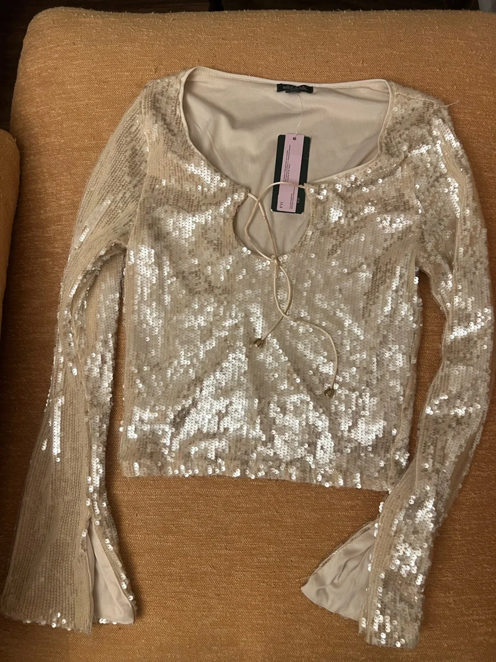 wild fable Champagne Sequin Tie-Front Crop Top